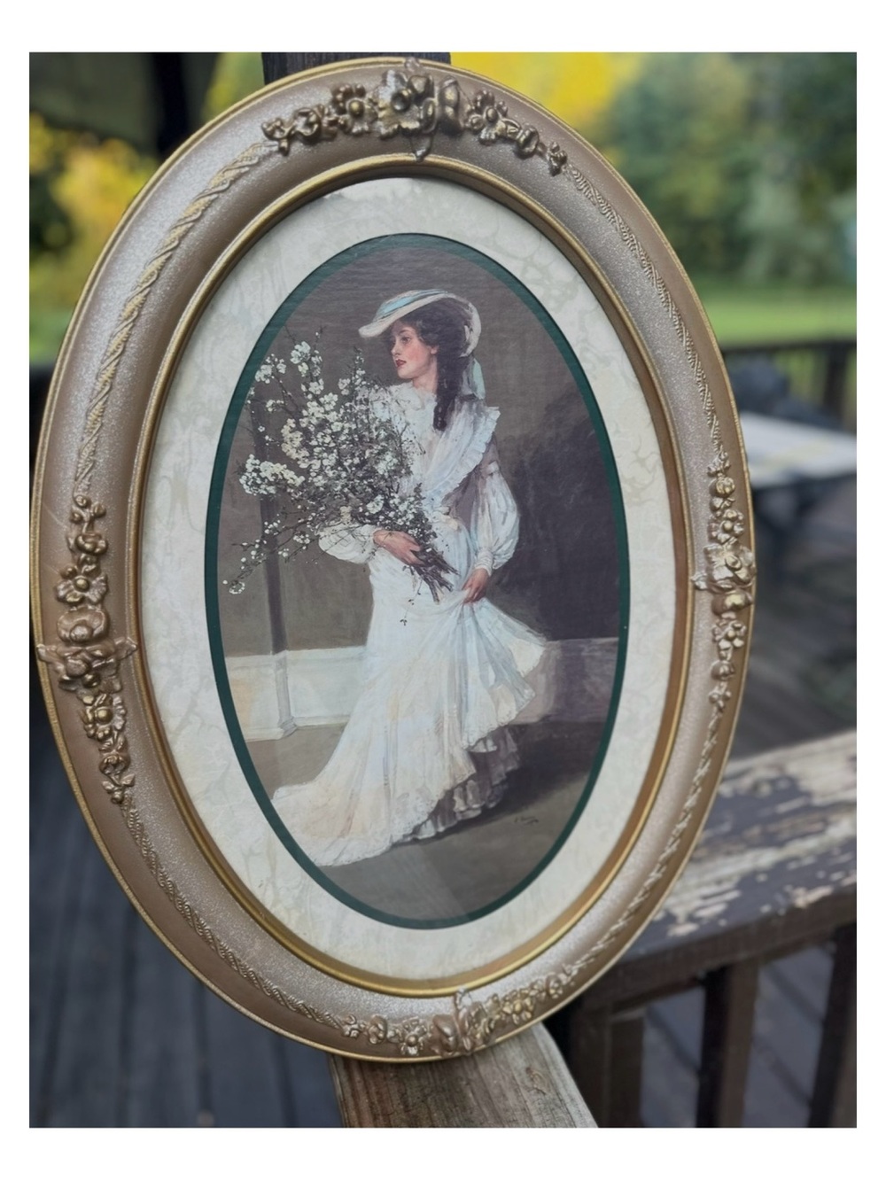 Home Interiors Victorian Lady Bride in Ornate Gold Oval Framed